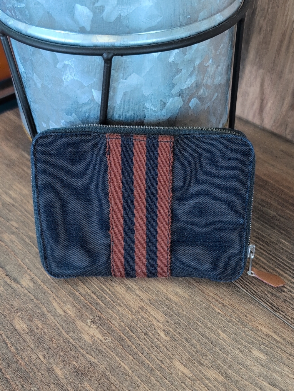 Hermes Herline Fourre Tout Zip Around Navy & Brown Canvas Unisex Wallet